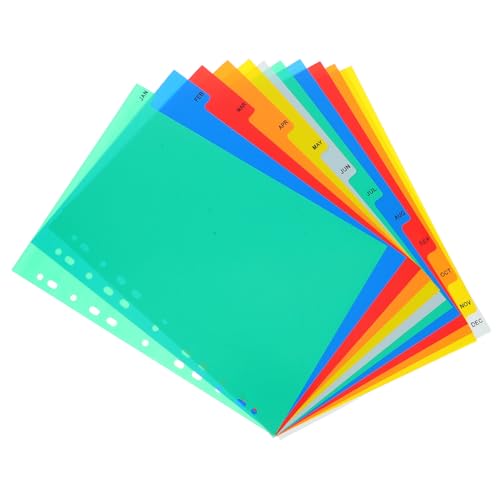 HOMSFOU 12 Stück Teilig Bunte PP Registerblätter mit Index Tabs Langlebige Trennblätter für Aktenordner Multifunktionale Ordnungshelfer für Büro Schule und Zuhause und Übersichtlich von HOMSFOU