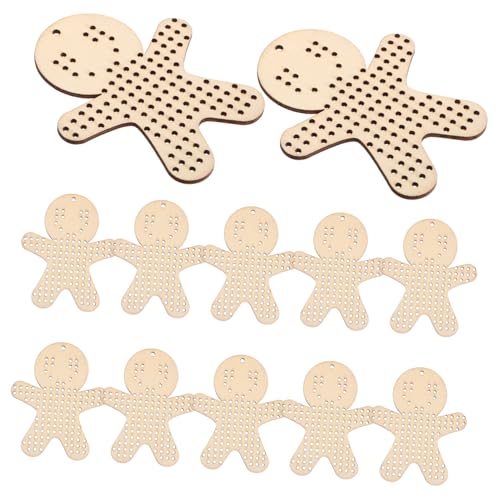 HOMSFOU 12 Stück Teiliges Holzanhänger Lebkuchen Männer Diy Mesh Plate für Kreuzstich Beständiges Holz Stickvorlage für Weihnachtsdeko und Bastelprojekte von HOMSFOU