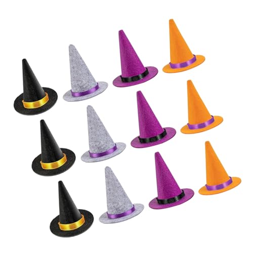 HOMSFOU 12 Stück Teiliges Mini-hexenhüte Filz Kleine Handgemachte Puppenhüte Vielseitige Halloween-deko für Puppenhaus DIY Bastelzubehör in Schwarz Lila Orange für Party Bastelprojekte von HOMSFOU