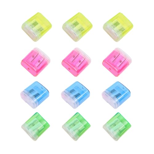 HOMSFOU 12 Stück Teiliges Set Bleistiftspitzer mit Doppel Loch für Schüler Transparente Handbetriebene Anspitzer Gelb Grün Blau und Schulbedarf für Kreative von HOMSFOU