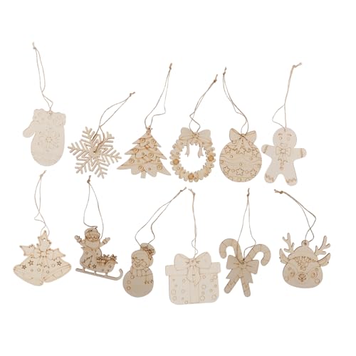 HOMSFOU 12 Stück Teiliges Unbemalte Holzanhänger zum Basteln Leichte Weihnachtsbaum-deko DIY Blanko-holzstücke für Individuelle Bemalung Kreative Weihnachtsbaum-hängedekorationen mit von HOMSFOU