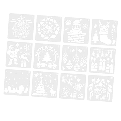 HOMSFOU 12 Stück Teiliges Weihnachts Malvorlagen Wiederverwendbare Zeichenschablonen mit Schneemann Weihnachtsmann Tannenbaum und Schneeflocken für DIY Basteln Scrapbooking und von HOMSFOU