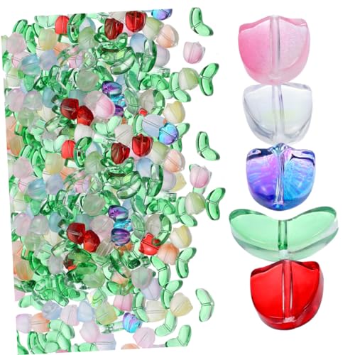 HOMSFOU 120 Stück Diy Tulpenperlen Glasperlen für Schmuckherstellung Halbtransparent Vielseitig Einsetzbar für Armbänder und Perfektes Bastelzubehör von HOMSFOU