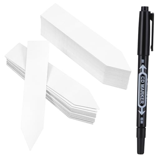 HOMSFOU 120 Stück Teiliges Pflanzenschilder Weißem PVC mit Schwarzem Marker Wetterfeste Gartenetiketten zum Beschriften Robuste Pflanzenstecker für Blumentöpfe Bäume und Beete Einfach von HOMSFOU