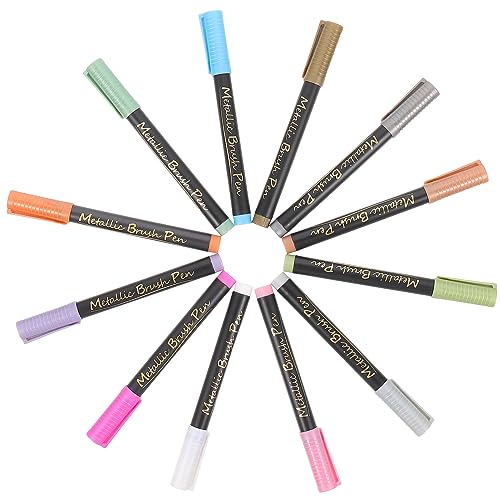HOMSFOU 12Stücke Weiche Textmarker Metallische Marker für Zeichnung Malerei und Handlettering Ergonomisches Design für Handermüdung und Einfache Handhabung von HOMSFOU
