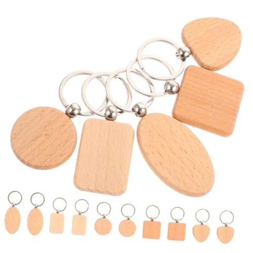 HOMSFOU 15 Stück Teiliges Buche Holz Schlüsselanhänger Rohlinge DIY Bastelset mit Formen Rund Herz Rechteck Oval Beschriftbar Personalisierbar für Kreative Geschenke und Dekoration von HOMSFOU