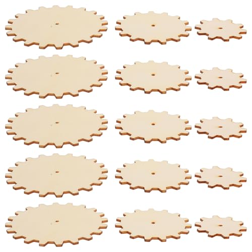 HOMSFOU 15 Stück Teiliges Holzgear Ornamente für DIY Projekte Unfertige Holzscheiben zum Malen Basteln und Dekorieren für Kreative Ideen Bastelbedarf für Heimdekoration von HOMSFOU