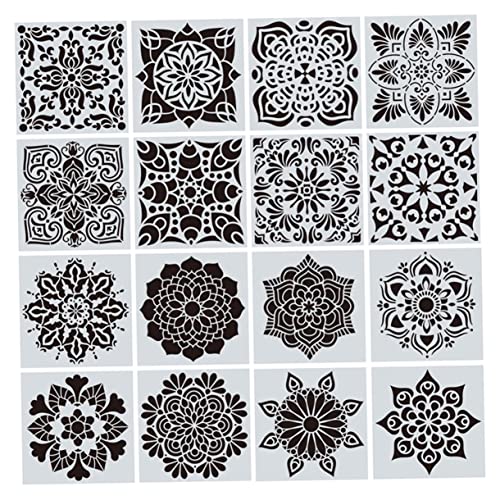 HOMSFOU 16 Stück Teiliges Mandala Malvorlagen Wiederverwendbare Schablonen für Boden und Wandgestaltung Hochwertigem Pet Material für von HOMSFOU