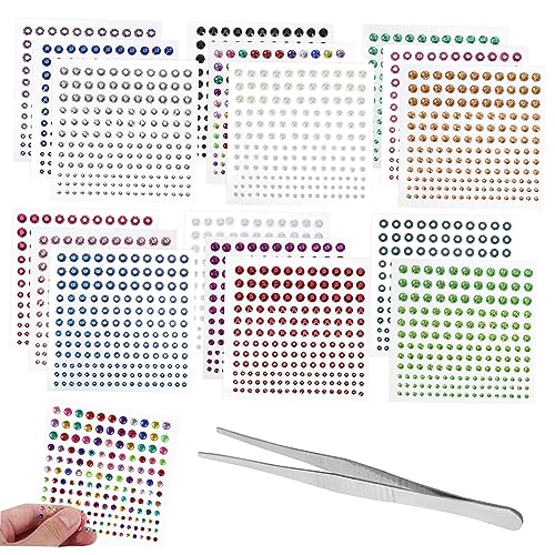 HOMSFOU 17 Blätter Gem Sticker mit Tweezern Selbstklebende Dekorationssteine für Handys Laptops Wasserflaschen und Diy Projekte Sicherem Gefertigt von HOMSFOU