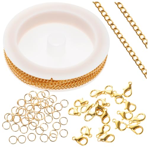 HOMSFOU 1Satz DIY Armbänder Kette mit Karabinerverschlüssen und Sprungringen Metallkette für Schmuckherstellung Lange Gliederkette für Basteln und Accessoires Goldene von HOMSFOU