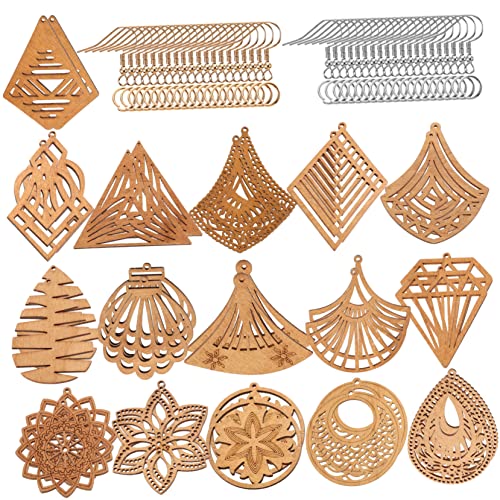 HOMSFOU 1Satz Holz Ohrringe Dangle für Frauen Verschiedene Designs DIY Kit mit Ohrhaken und Zubehör Ethnische Geometrische Holzohrringe Einfach zu Erstellen und Tragbar von HOMSFOU
