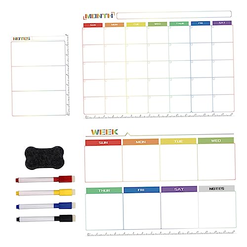 HOMSFOU 1Satz Magnetische Planplatte Lebensmitteleinkaufsliste Kühlschrank Kalender Abwischbarer Monatlicher Wöchentlicher und Täglicher Planer mit Farbstift und Radiergummi von HOMSFOU