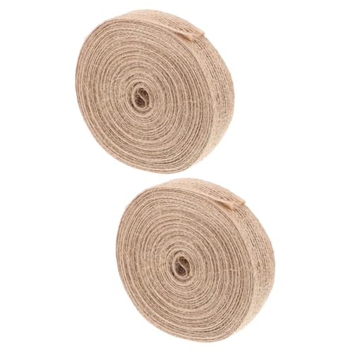 HOMSFOU 2 Rollen DIY handgemachtes Hanfseil Sackleinen Hochzeit wedding decoration hohzeitdeko geschenktüte Blumenstraußband geschenksäckchen Juteband schneidbares Geschenkband Goldrand von HOMSFOU
