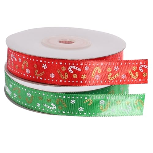 HOMSFOU 2 Rollen Weihnachtliches Geschenkband Dekoratives Geschenkverpackungsband mit Weihnachtsmann und Zuckerstangen Langlebiges Farbintensives Geschenkband für DIY und Partydekoration von HOMSFOU