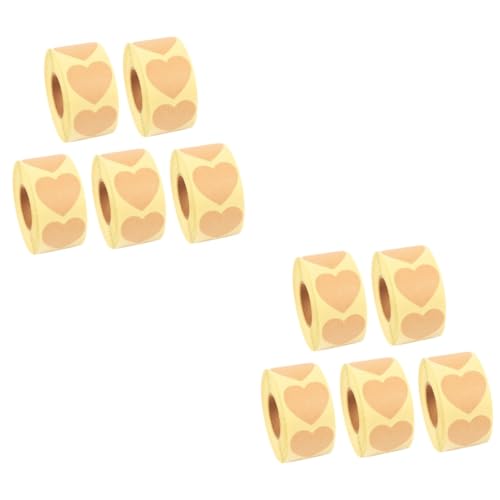 HOMSFOU 2 Sätze Aufkleber Aus Kraftpapier Etiketten Aufkleber Benutzerdefinierte Aufkleber Klebrig Kraftpapieraufkleber Aufkleber Für Geschenkanhänger Aufkleber in Herzform 5 Rollen * 2 von HOMSFOU