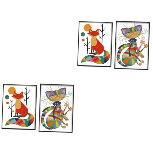 HOMSFOU 2 Sätze Kreuzstichset für Anfänger Diy Stickerei Kit mit Niedlichem Tierdesign Fuchs Regenbogenkatze Komplettes Materialset für Kreative Bastelprojekte von HOMSFOU