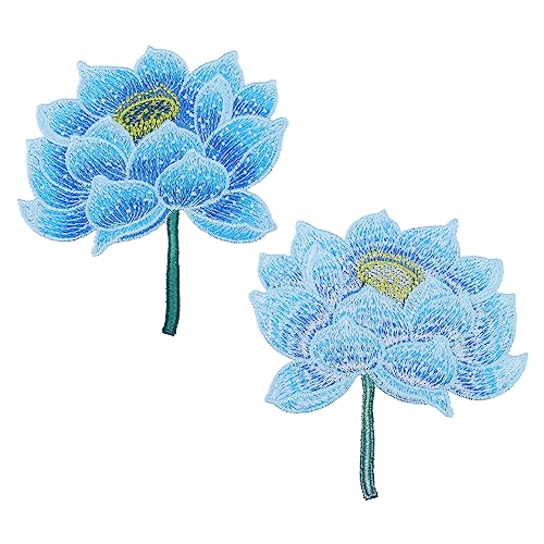 HOMSFOU 2 Stck Ethnischer Bestickter Lotus Aufnäher Blauer Stoffaufkleber Vintage Blumenmuster Patch für Kleidung Taschen Jacken DIY Dekoration und Reparatur von HOMSFOU