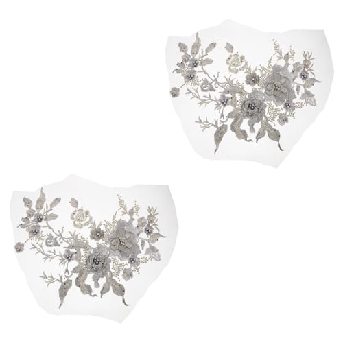 HOMSFOU 2 Stück Blumenstickerei Applikationen Set Floral Patches für Diy Kleidung Handgefertigte Spitze mit Perlen Graue Stoffverzierungen für Kinderkleider und Accessoires von HOMSFOU