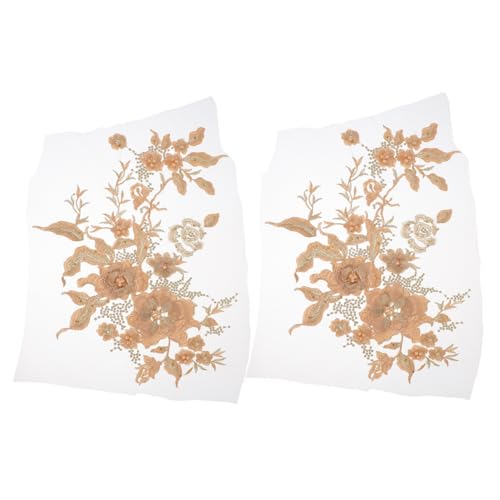 HOMSFOU 2 Stück Dekorative Spitzenabziehbilder Bestickte Perlenblumenanwendungen Floral Gestickte Aufnäher Kleidungsflicken Taschenaufnäher Flicken Für Kleidung Flecken Kunststoff Golden von HOMSFOU