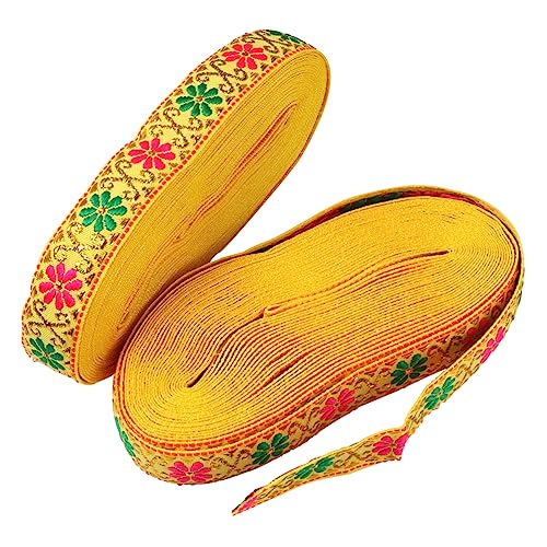 HOMSFOU 2 Stück Ethnisches Spitzenband Kunstseide Nähen Schnürsenkel Trimmt Blumenband Vorhang Floral Bestickte Spitze Blumen- Fransen-spitzenbesatz Sticken Stoff Trimmen Gelb Polyester von HOMSFOU
