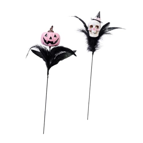 HOMSFOU 2 Stück Halloween Deko Kunstblumen mit Schädelkopf Leichte Künstliche Blumen Zweige für Gruselige Party Haunted House Dekoration Drinnen und Draußen von HOMSFOU