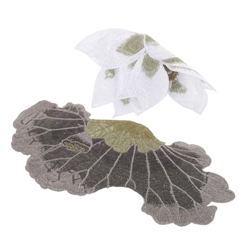 HOMSFOU 2 Stück Hochdichte Blumen und Lotusblatt Aufnäher zum Aufbügeln Bestickte Applikationen für Kleidung und Rucksäcke Teiliges für DIY Verzierung und Reparatur von HOMSFOU