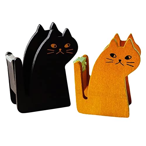 HOMSFOU 2 Stück Katzen Klebeband Abroller Niedliche Katzen Tischdekoration für Schreibtisch Robuster Tape Cutter aus Holz Praktisch und für Bürobedarf von HOMSFOU