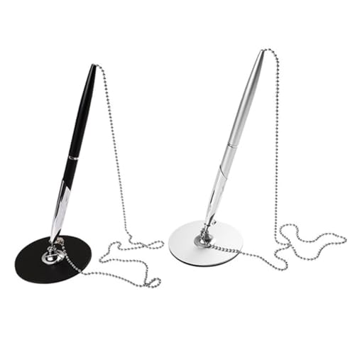 HOMSFOU 2 Stück Metall Kugelschreiber mit Kette für Unterschriften Elegante Büro Schreibgeräte für Dokumente und Verträge Schwarz und Silber Professioneller Stift für Business und Meetings von HOMSFOU