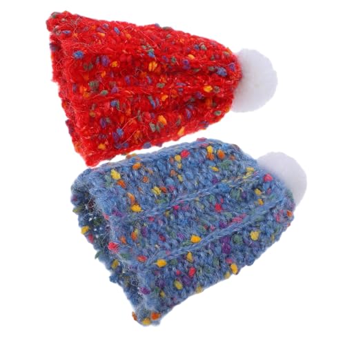 HOMSFOU 2 Stück Puppe Wollmütze Mini-mützen Coole Mützen Puppe Weihnachtsmützen Winzige Wintermützen Stricken Für Haustiere Und Puppen Bärenhut Kleine Weihnachtsmütze Kleine Mütze Garn von HOMSFOU