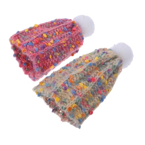 HOMSFOU 2 Stück Puppenwollmütze Puppenhaus Ornamente Puppenmütze Flauschige Mütze Bärenmütze Winzige Wintermützen Zum Basteln Mini Strickmützen Zum Basteln Mini Beanies Mini von HOMSFOU