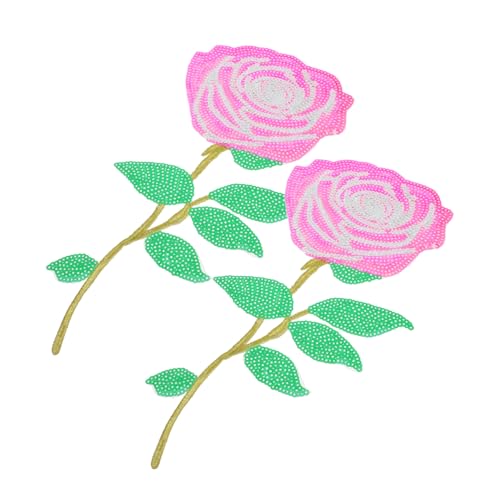 HOMSFOU 2 Stück Stickerei Rosen Blumenflicken Bastelflicken Süße Stich Nähflicken Girly Tag Applikationen Form Bestickte Jeansflicken Pailletten Applikation Rosenbrosche Für von HOMSFOU