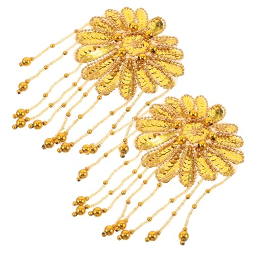 HOMSFOU 2 Stück Teiliges Goldene Pailletten-quasten Schulterpolster mit Blumenapplikation Handgefertigte Dekorative Epauletten für Damen Cosplay Bühnenkostüme Weich Leicht und Auffällig HOMSFOU 2 Stück Teiliges Goldene Pailletten-quasten Schulterpolster mit Blumenapplikation Handgefertigte Dekorative Epauletten für Damen Cosplay Bühnenkostüme Weich Leicht und Auffällig von HOMSFOU