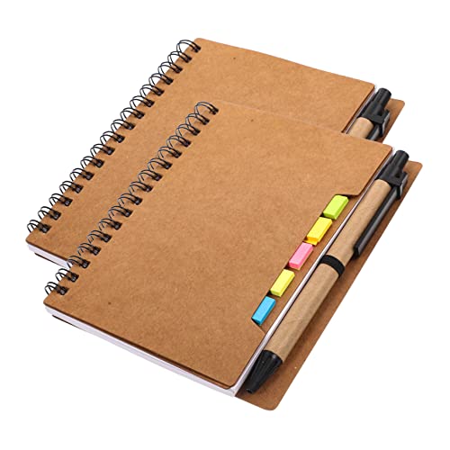 HOMSFOU 2 Stück Teiliges Spiral Notizbuch mit Haftnotizen Notizheft für Studium und Büro Leicht und Tragbar Kraftpapier Abdeckung für To Do Listen und Terminplanung von HOMSFOU