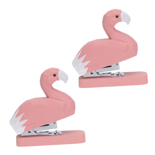 HOMSFOU 2 Stück Tierhefter aus Holz Karikatur für Schreibtisch Desktop-Hefter Form Neuheit Hefter kleiner Hefter Schulmaterial süß Hefter schwere Ausführung College-Schulbedarf Rosa von HOMSFOU