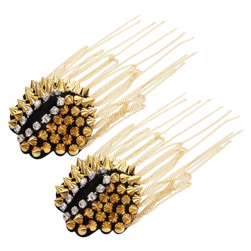 HOMSFOU 2 Stück Vintage Teiliges Quasten Epaulett aus Metall Dekorative Schulterklappen mit Kettenverbindung Modische Kostümverzierung für Damen und Herren Punkiger Stil Goldfarben von HOMSFOU