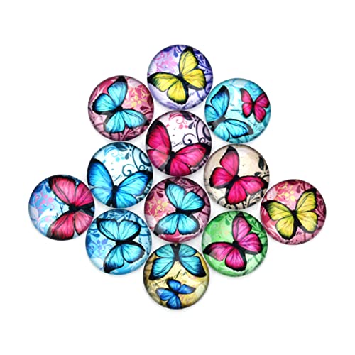 HOMSFOU 20 Stück Glasstein Patch Schmetterling Ornamente Herstellung runde Strasssteine Schlüssel Reiz für Zubehör schmuck Glasfleck Glas schnappt Edelsteinglas Bunt von HOMSFOU