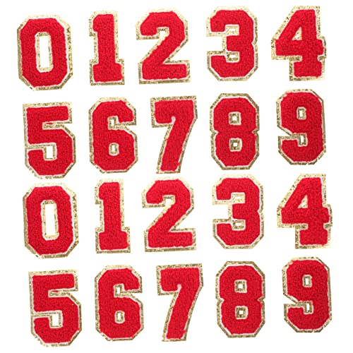 HOMSFOU 20 Stück Stoffaufnäher Zahlen Patches für Kleidung Dekorative Applikationen Rot für Diy Projekte und Bastelarbeiten von HOMSFOU