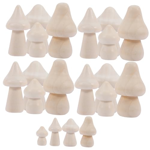 HOMSFOU 20 Stück Unbehandelte Holzpilze Mini Holzfiguren für Diy Bastelprojekte Unbemalt für Fördert Kreativität und Hand Augen Koordination zum Malen und Gestalten von HOMSFOU