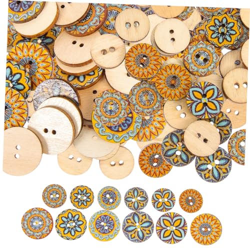 HOMSFOU 200 Stück Blumenmuster Holzknöpfe Retro Diy Bastelknöpfe mit Zwei Löchern für Kleidung und Accessoires und Größenkombination von HOMSFOU