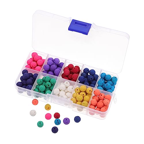 HOMSFOU 200 Stück Bunte Vulkanstein Perlen DIY Lose Perlen Schmuckherstellung Bastelperlen mit Fächern Aufbewahrungsbox für Halskette Armband Zubehör von HOMSFOU