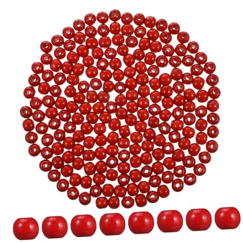 HOMSFOU 200 Stück Große Loch -Runde Perlen Spacer Perlen Schmuckperlen aus Holz Bastelperlen für die Schmuckherstellung dekorative Holzperlen Perlen mit breitem Loch rot von HOMSFOU