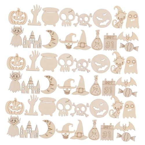 HOMSFOU 200 Stück Halloween Holzscheiben zum Basteln Blanke Kürbis Totenkopf-holzausschnitte Glatte Kindersichere Diy-holzornamente für Herbst Halloween-dekorationen von HOMSFOU