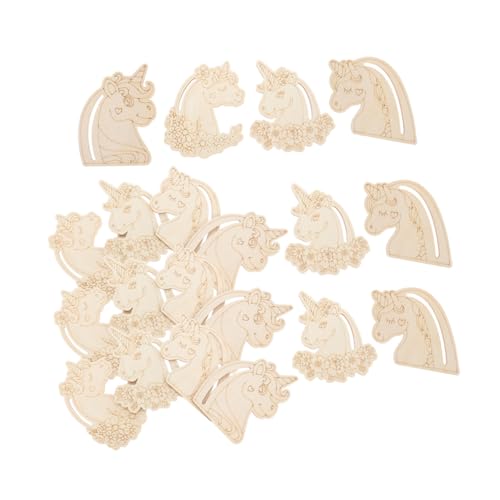 HOMSFOU 24 Stück Teiliges Einhorn Holzscheiben zum Bemalen Langlebige Naturbelassene Holzfiguren Blanko DIY Bastelornamente für Erwachsene für Kreative Handwerksprojekte und Dekoration von HOMSFOU