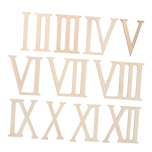 HOMSFOU 24 Stück Teiliges Hölzerne Römische Ziffern Holzdeko DIY Bastelornamente Handgefertigte Hausdekoration Holzschnitt Verzierung von HOMSFOU