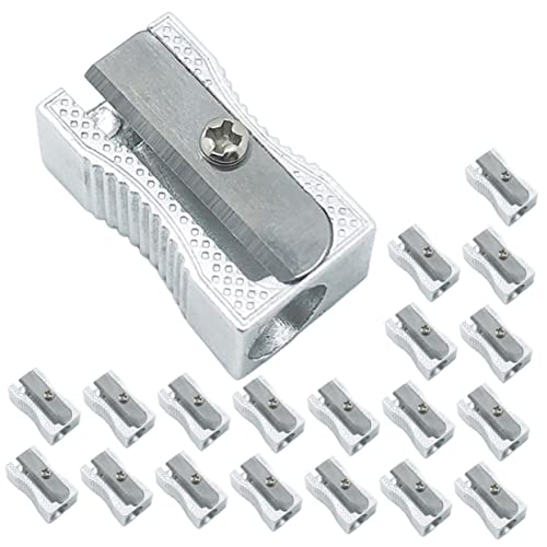 HOMSFOU 24Stücke Aluminiumlegierung Bleistiftschärfer Wiederverwendbare Einlochige Schärfer Manuelle Bleistiftschärfer Für Schule Und Büro Silberne Bleistiftschärfer von HOMSFOU