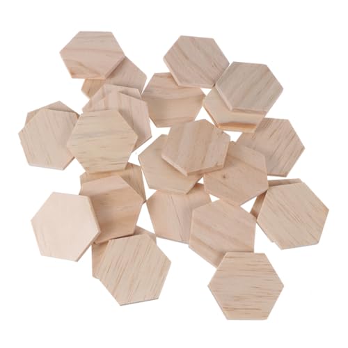 HOMSFOU 25 Stk. Teiliges Sechseckige Holzscheiben Naturbelassene Holzplättchen Glatt Geschliffen DIY Basteln Malen Hochzeit Party Tischdekoration von HOMSFOU