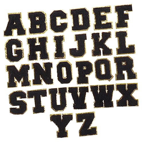 HOMSFOU 26 Stück Teiliges Set Goldumrandeter Buchstaben Aufnäher zum Aufnähen Dekorative Bestickte Patches für Kleidung Diy Reparatur für Textilien Taschen Hüte und Accessoires Schwarz von HOMSFOU