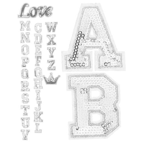 HOMSFOU 28 Stück Bügelbuchstaben Patch Set Aufnäher für Diy Aufbügelbare Buchstaben Patches Pailletten für Kleidung Taschen Jeans und Mehr von HOMSFOU