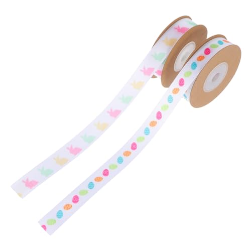 HOMSFOU 2Rollen Ostern Geschenkband Yards Dekoratives Polyesterband mit Eier und Hasenmotiven DIY Kunsthandwerk Frühlingsfeiern und Geschenkverpackungen von HOMSFOU