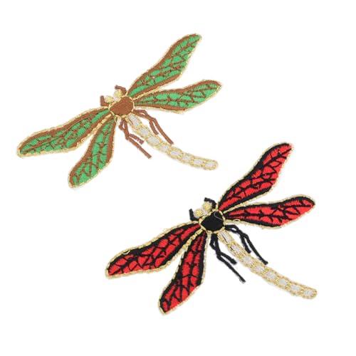 HOMSFOU 2Stücke Libelle Stickerei Applikationen Selbstklebende Bügel Patches für Kleidung Taschen und DIY Projekte zur Individuellen Gestaltung und Reparatur von HOMSFOU